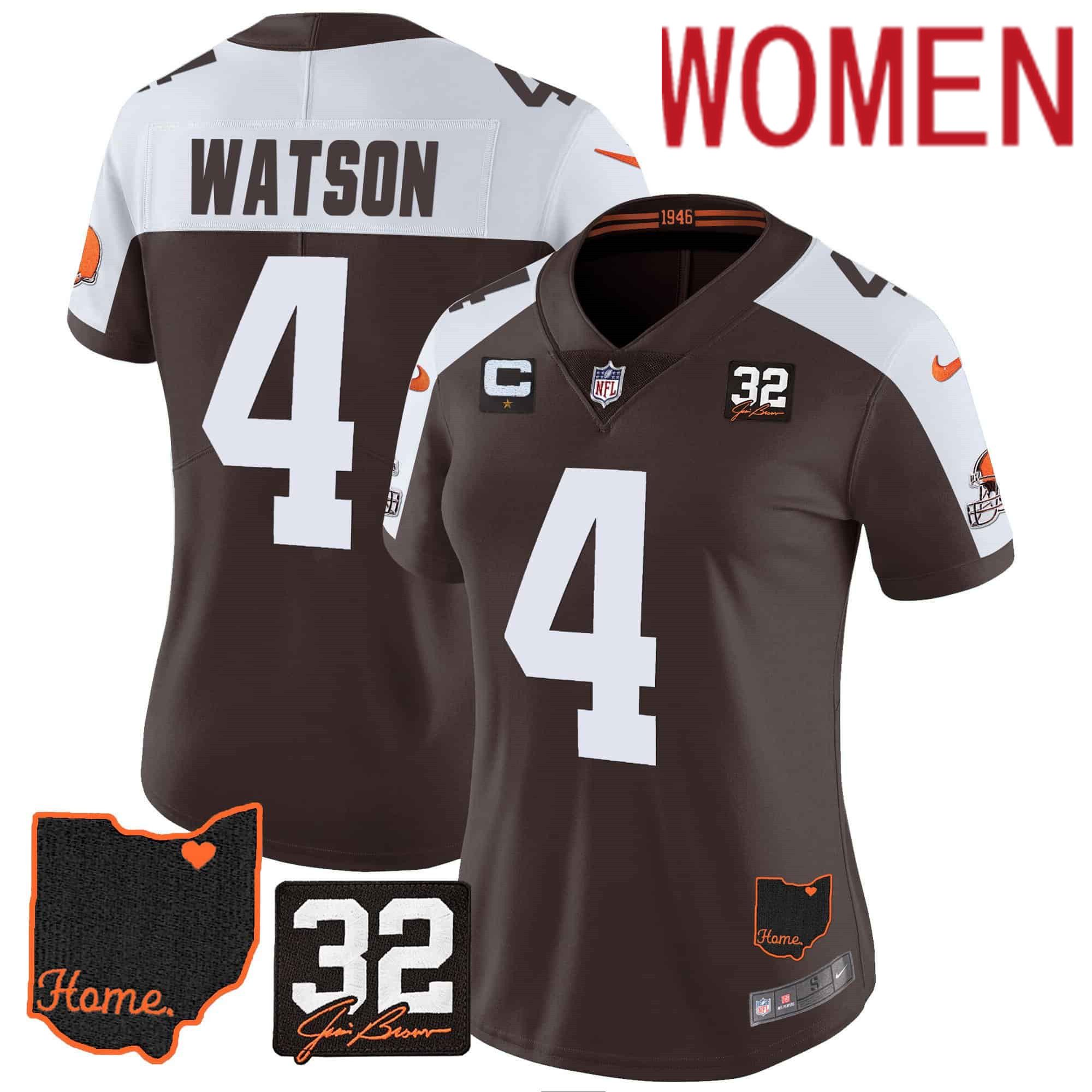 Women Cleveland Browns #4 Watson Brown Memorial Home Patch 2024 Nike NFL Jersey